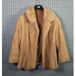 LADY'S CREAM PASTEL MINK SHORT JACKET with revere collar, single breasted, hook fastening front,