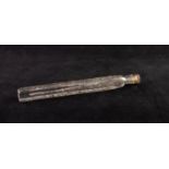 ANTIQUE GLASS LONG SQUARE SECTION SCENT PHIAL,  with simple latice and dot and leaf pattern in