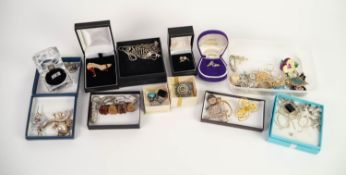 A LADIES PLATED AND PASTE SET GOLF BAG BROOCH, and a  SELECTION OF COSTUME JEWELLERY including;