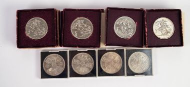 FOUR BOXED 1951 FESTIVAL OF BRITAIN and four other Elizabeth II CROWNS (8)