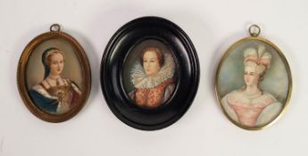 THREE LATE 19th CENTURY/EARLY 20th CENTURY FRENCH PASTICHE PORTRAIT MINIATURES (3)