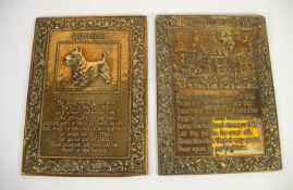 TWO INTER-WAR YEARS STAMPED BRASS WALL PLAQUES, one called 'Doggone', the other 'Bless this
