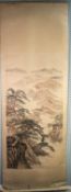 EARLY TWENTIETH CENTURY CHINESE SCROLL PAINTING, EXTENSIVE LANDSCAPE WITH VIEW ALONG THE GREAT WALL,