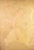 ART DECO PAINTED AND MOULDED PLASTER PANEL OF A FEMALE NUDE, painted in pink on a cream ground in