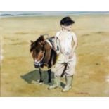 JULIA STROTHER (TWENTIETH/ TWENTY FIRST CENTURY) WATERCOLOUR DRAWING Beach scene with boy and donkey