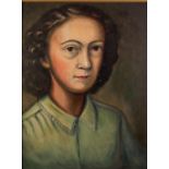 ASCRIBED M ? CHAPMAN OIL PAINTING ON BOARD ?Margaret Chapman Self Portrait? Signed, part hidden by