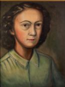 ASCRIBED M ? CHAPMAN OIL PAINTING ON BOARD ?Margaret Chapman Self Portrait? Signed, part hidden by