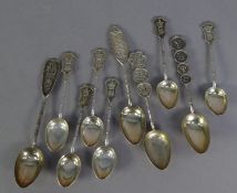 SET OF SIX CHINESE SILVER COLOURED METAL TEASPOONS, each with bamboo pattern handles and character