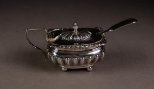 LATE VICTORIAN EMBOSSED SILVER MUSTARD RECEIVER, of oblong, part gadrooned form with angular