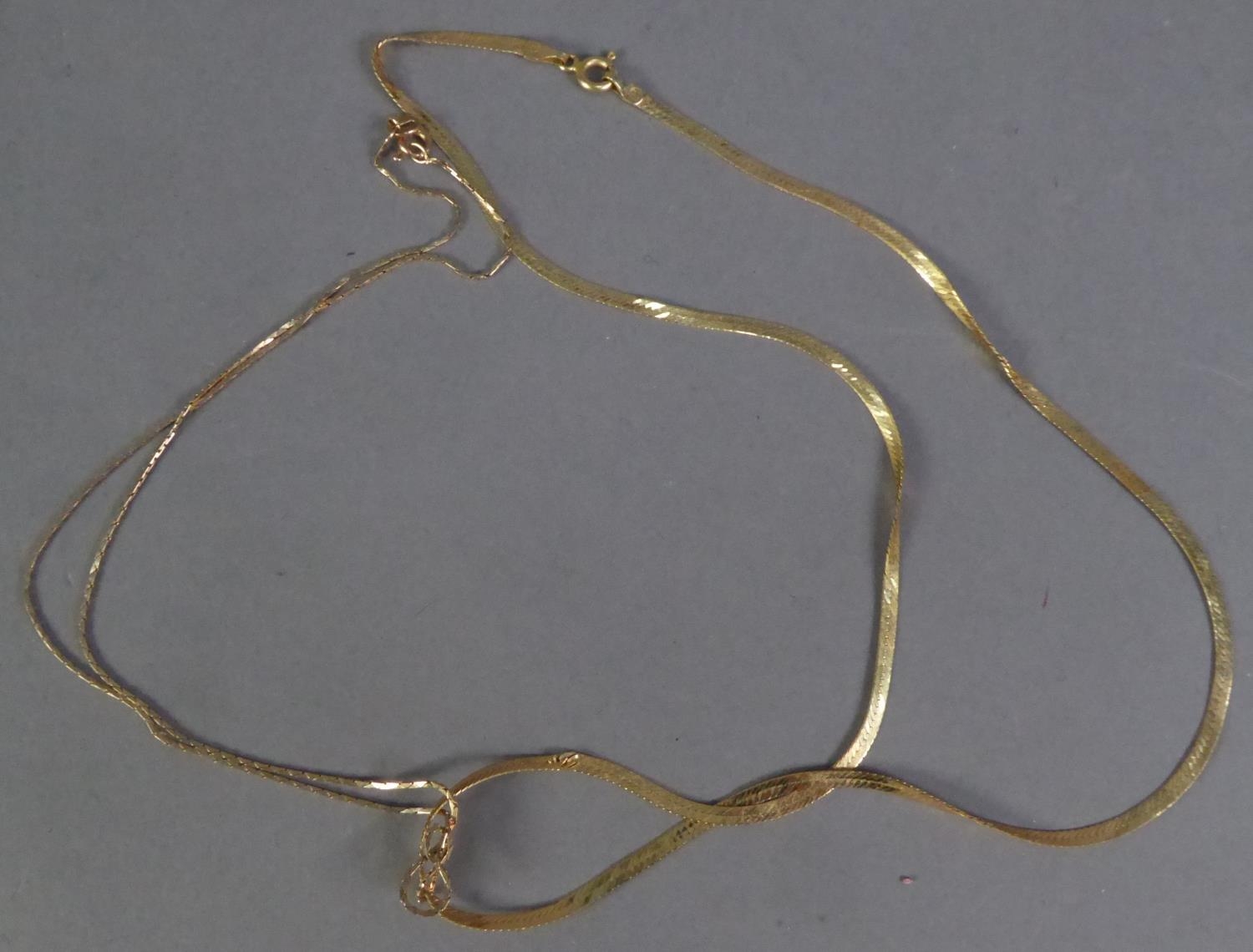 ITALIAN 14K GOLD FLATTENED SNAKE LINK NECKLACE, 19in (48.2cm) long, 3.7 gms and a 9ct GOLD FINE