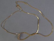 ITALIAN 14K GOLD FLATTENED SNAKE LINK NECKLACE, 19in (48.2cm) long, 3.7 gms and a 9ct GOLD FINE