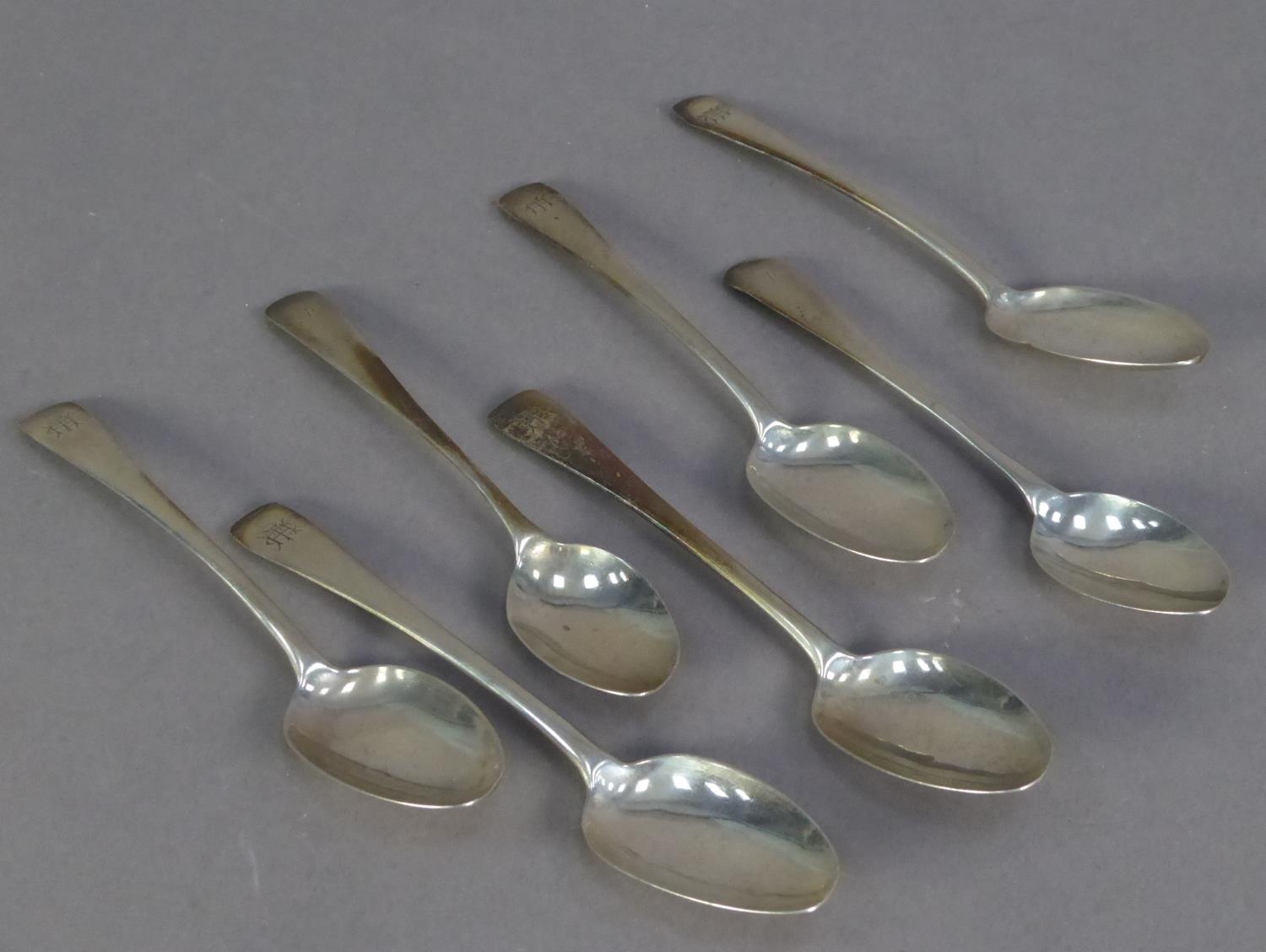 GEORGE III SET OF FIVE EARLY ENGLISH PATTERN SILVER TEASPOONS, London 1808, together with a - Image 2 of 3