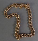 9ct GOLD CURB PATTERN CHAIN BRACELET with clip and safety chain, approximately 7in (18cm) long, 11.8