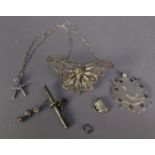 SILVER FINE CHAIN NECKLACE and two tiny silver CROSS PENDANTS; VICTORIAN SILVER MEDALLION FOB,