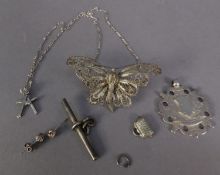 SILVER FINE CHAIN NECKLACE and two tiny silver CROSS PENDANTS; VICTORIAN SILVER MEDALLION FOB,