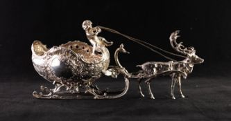 EDWARD THOMPSON BRYANT, LATE VICTORIAN IMPORTED SILVER EMBOSSED AND PIERCED MODEL OF A STAG DRAWN