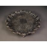 VICTORIAN CHIPPENDALE STYLE ELECTROPLATED SALVER, with moulded rim, foliate chased centre and rococo