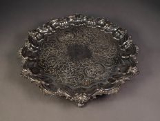 VICTORIAN CHIPPENDALE STYLE ELECTROPLATED SALVER, with moulded rim, foliate chased centre and rococo