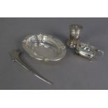 GEORGE VI PIERCED SILVER BON BON DISH, of oval form with pierced sides and shell capped plain