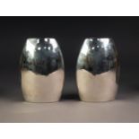 STYLISH PAIR OF MODERN ELECTROPLATED VASES, each of elliptical form, 6 ¼? (15.9cm) high,