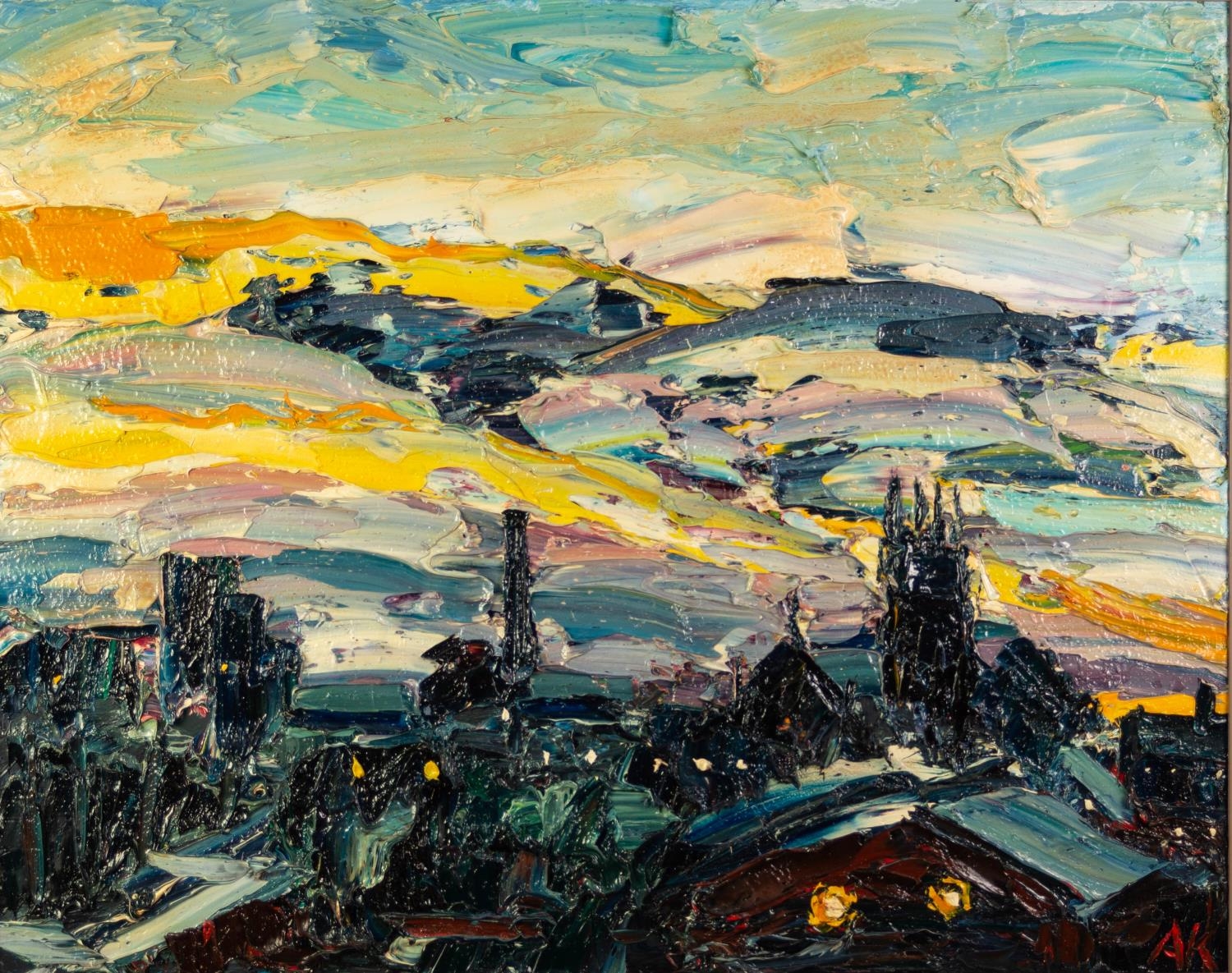 ALAN KNIGHT (b.1949) IMPASTO OIL ON CANVAS Manchester City Scape Initialled 23 ¼? x 29 ¼? (59cm x