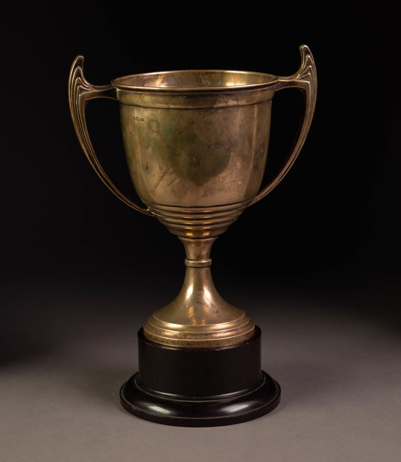 GEORGE VI PRESENTATION TWO HANDLED SILVER TROPHY CUP BY ADIE BROTHERS, with stylish angular - Image 2 of 3