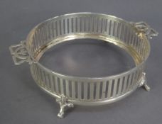 PIERCED SILVER TWO HANDLED BUTTER DISH STAND, slot pierced with scroll pierced handles and scroll