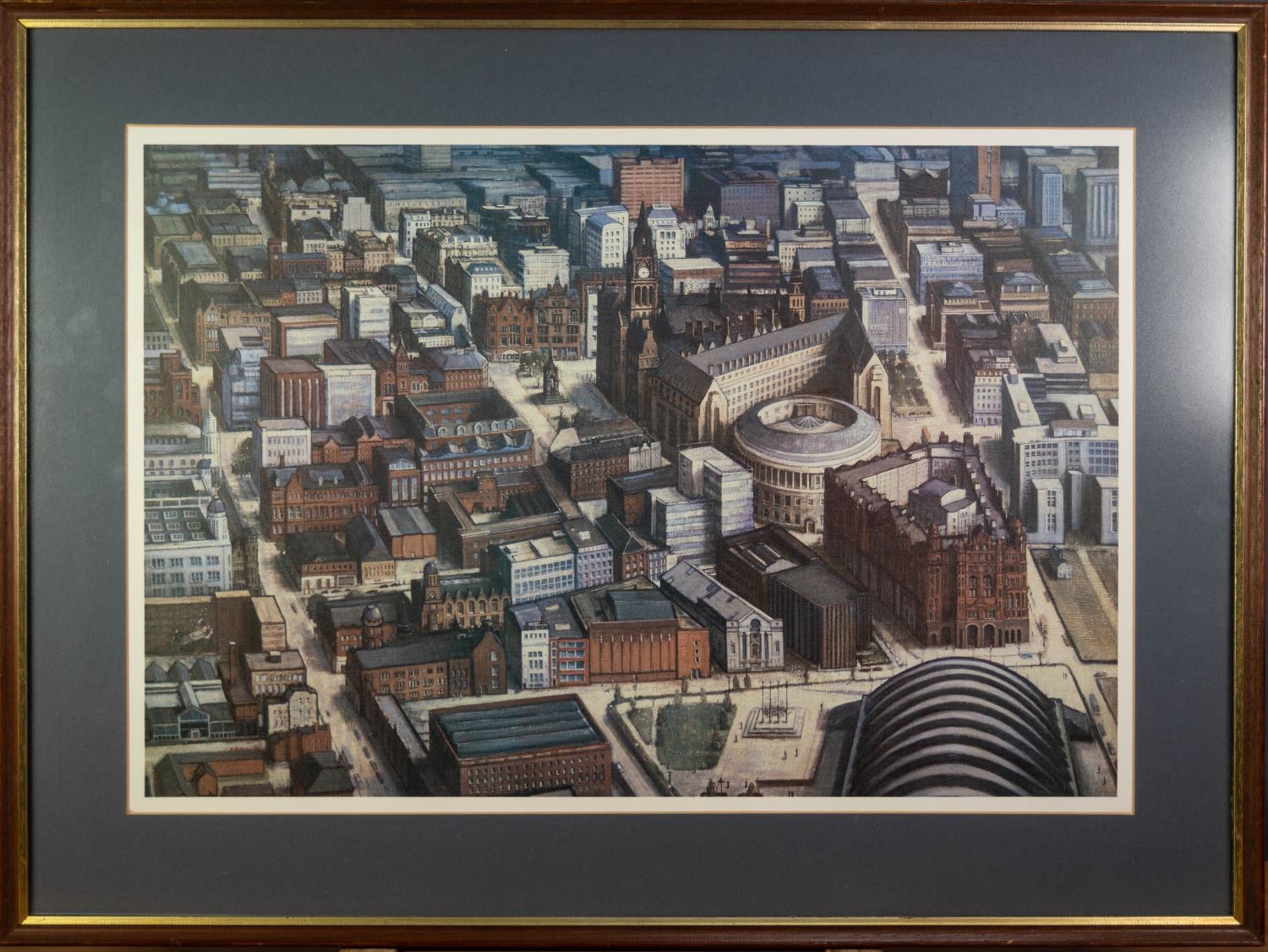 UNATTRIBUTED (circa 1960?s/70?s) COLOUR PRINT Arial view of Manchester Unsigned 16? x 24? (40.6cm - Image 2 of 2