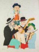 JOVAN OBICAN (1918-1986) PEN AND WATERCOLOUR DRAWING Hebrew Quintet Signed 23? x 17 ½? (58.4cm x