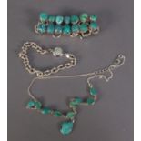 SILVER FINE CHAIN NECKLACE the front with eight oval collet set cabochon oval turquoises and with