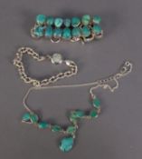SILVER FINE CHAIN NECKLACE the front with eight oval collet set cabochon oval turquoises and with