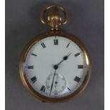 SWISS ROLLED GOLD POCKET WATCH with keyless 17 jewels movement, white roman dial with subsidiary