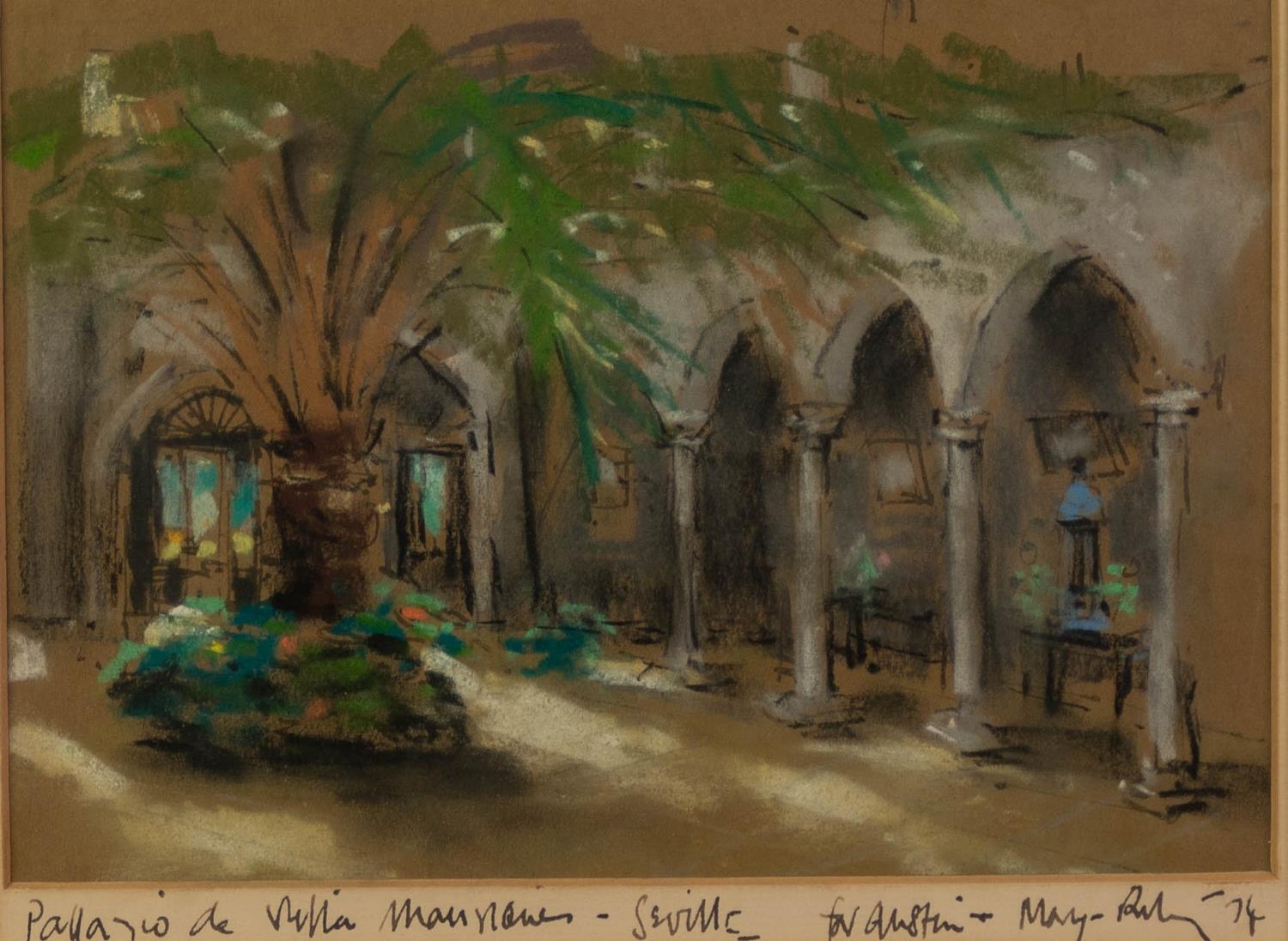 HAROLD RILEY (b.1934) PASTEL ON BUFF COLOURED PAPER ?Pallazio de Villa M..Y?., Seville? The mount