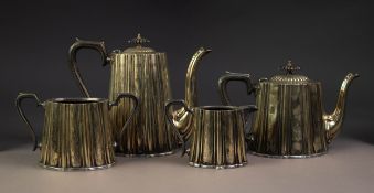 FOUR PIECE ELECTROPLATED TEA AND COFFEE SET BY ELWORTHY & SONS, of oval, fluted form with angular
