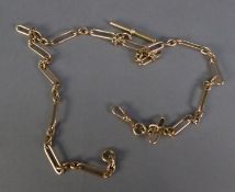 9ct GOLD DOUBLE ALBERT with alternate long links and trios of short links, with swivel clip, ring