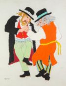 JOVAN OBICAN (1918-1986) PEN AND GOUACHE DRAWING Two Jewish man dancing Signed 21 ½? x 16 ½? (54.6cm