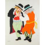 JOVAN OBICAN (1918-1986) PEN AND GOUACHE DRAWING Two Jewish man dancing Signed 21 ½? x 16 ½? (54.6cm