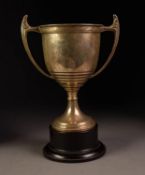 GEORGE VI PRESENTATION TWO HANDLED SILVER TROPHY CUP BY ADIE BROTHERS, with stylish angular