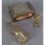 THREE PIECES OF ELECTROPLATE, comprising: CELLO PATTERN VESTA CASE, MATCHBOX HOLDER and a MODEL OF A