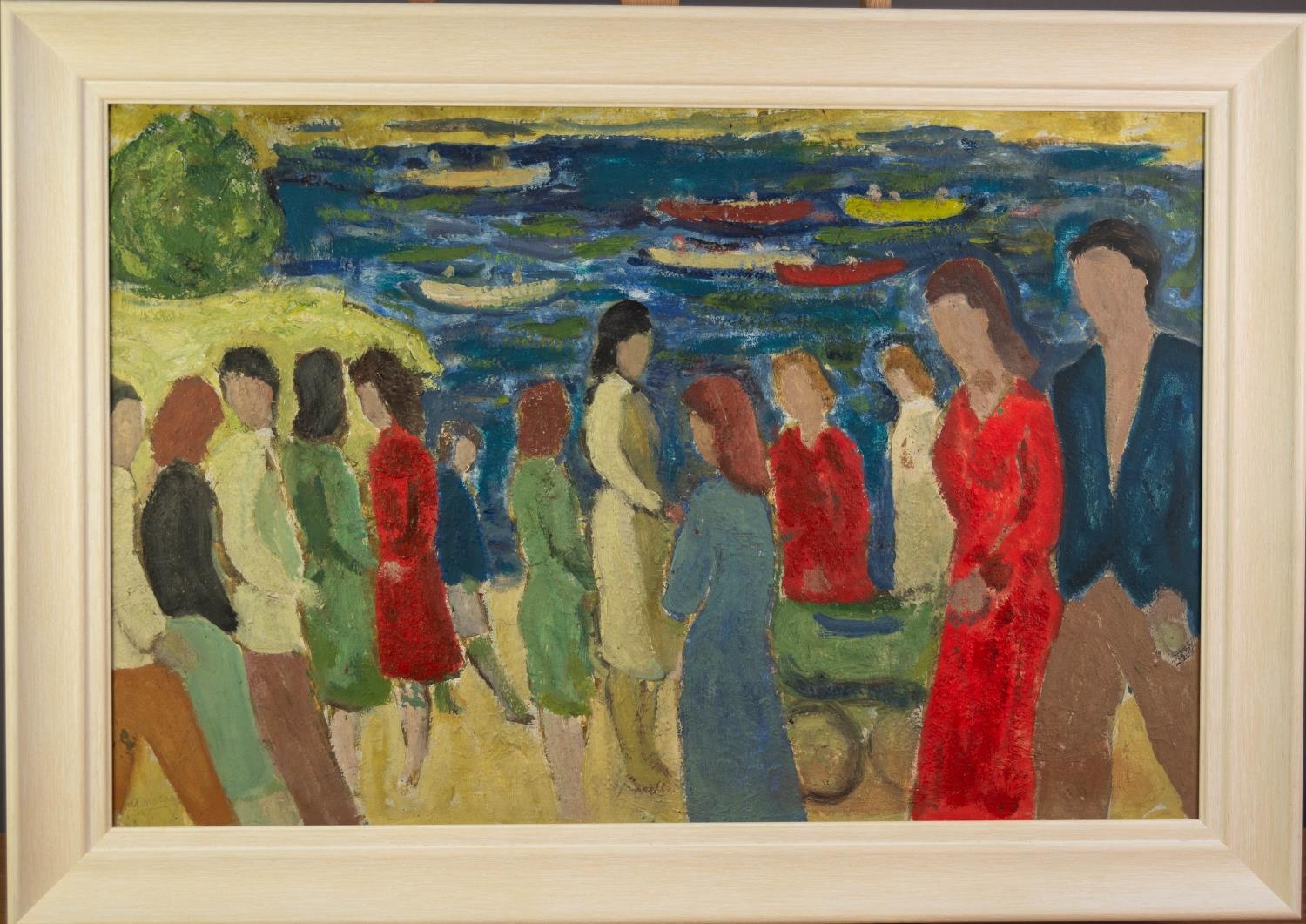 A. MACKAY (TWENTIETH/ TWENTY FIRST CENTURY) OIL ON BOARD Figures by the sea Faintly signed in pencil - Image 2 of 2