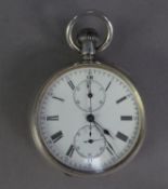 SWISS SILVER POCKET WATCH sold by Thomas Russell of Liverpool, with keyless stop movement, white