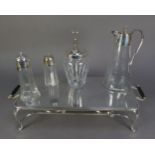 FOUR PIECES OF ELECTROPLATED GLASS WARES, comprising: COCKTAILS SHAKER WITH PATENT PUMP ACTION