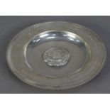 SILVER PRESENTATION ARMADA DISH BY MAPPIN & WEBB , of typical form with rose embossed to the