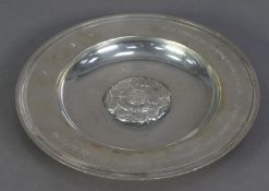 SILVER PRESENTATION ARMADA DISH BY MAPPIN & WEBB , of typical form with rose embossed to the