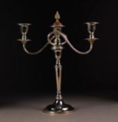 GEORGIAN STYLE TWIN BRANCH, THREE LIGHT CANDELABRUM, the top removable top section with twin