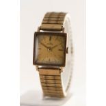 GENT'S FESTINA 'BERKLEY' 9ct GOLD VINTAGE WRISTWATCH with Swiss 17 jewels movement, with square gold