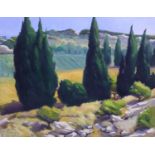 HAROLD W CRITCHLEY (1925-2001) OIL PAINTING ON CANVAS A French landscape with vineyard Signed