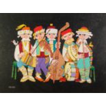 JOVAN OBICAN (1918-1986) GOUACHE DRAWING Five piece Yugoslavian folk band Signed 17 ½? x 23? (44.4cm