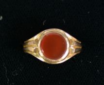 VICTORIAN 15ct GOLD SIGNET RING, the top collet set with a red cornelian, Chester 1898, 5.5gms, ring