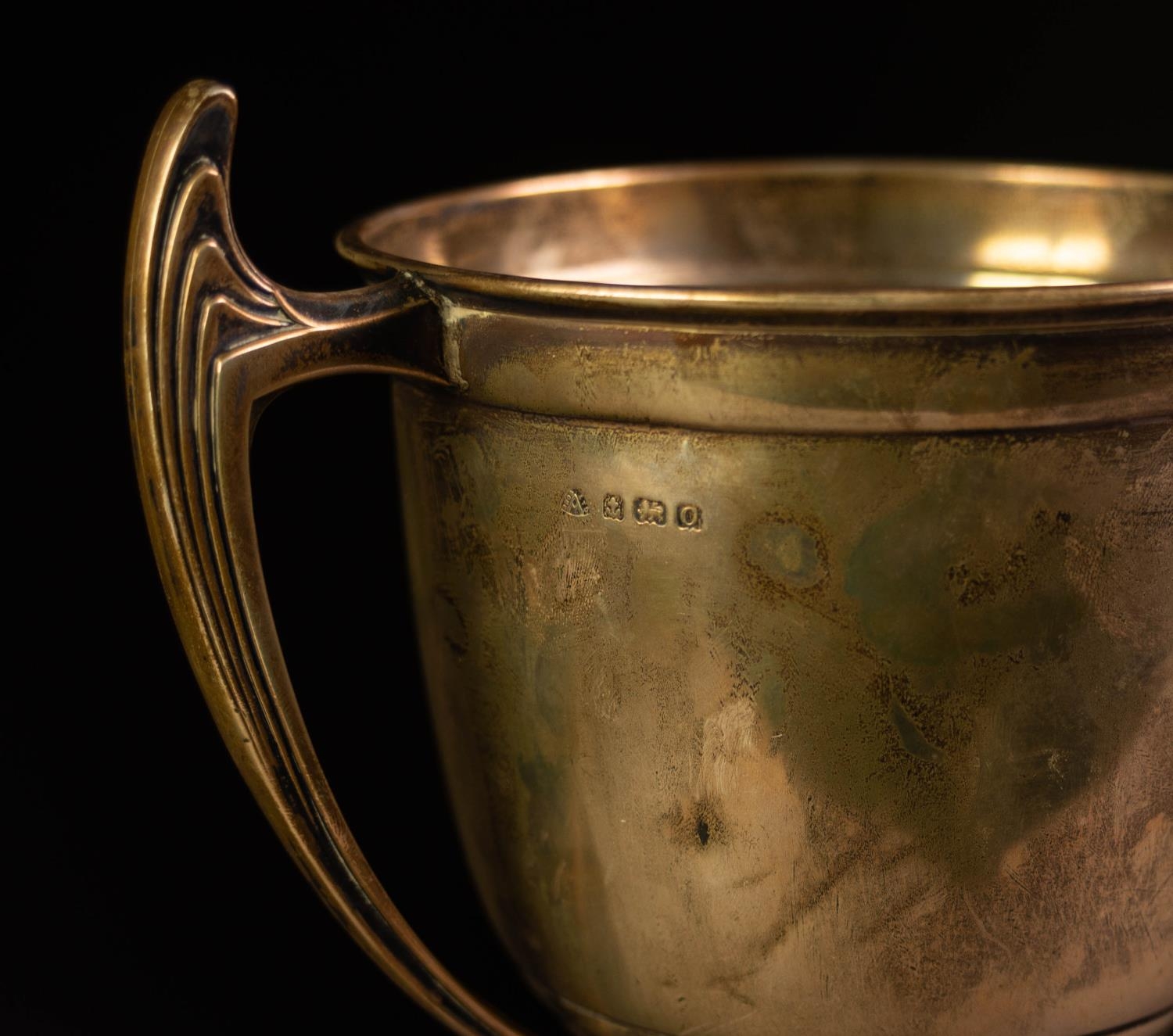 GEORGE VI PRESENTATION TWO HANDLED SILVER TROPHY CUP BY ADIE BROTHERS, with stylish angular - Image 3 of 3